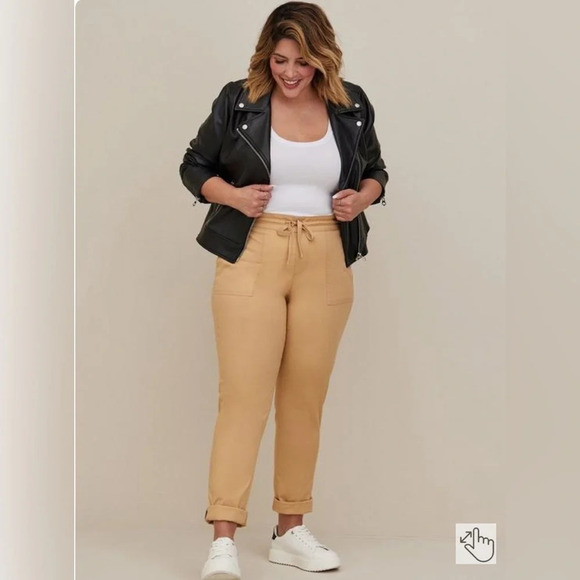 TORRID Pull On Straight Stretch Poplin Mid Rise Tie Front‎ Pant in Light Brown - Picture 1 of 10